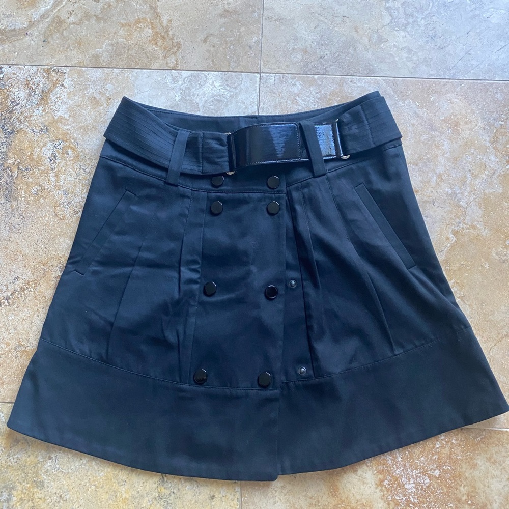 Emporio Armani black buttoned patent leather belted skirt size 44